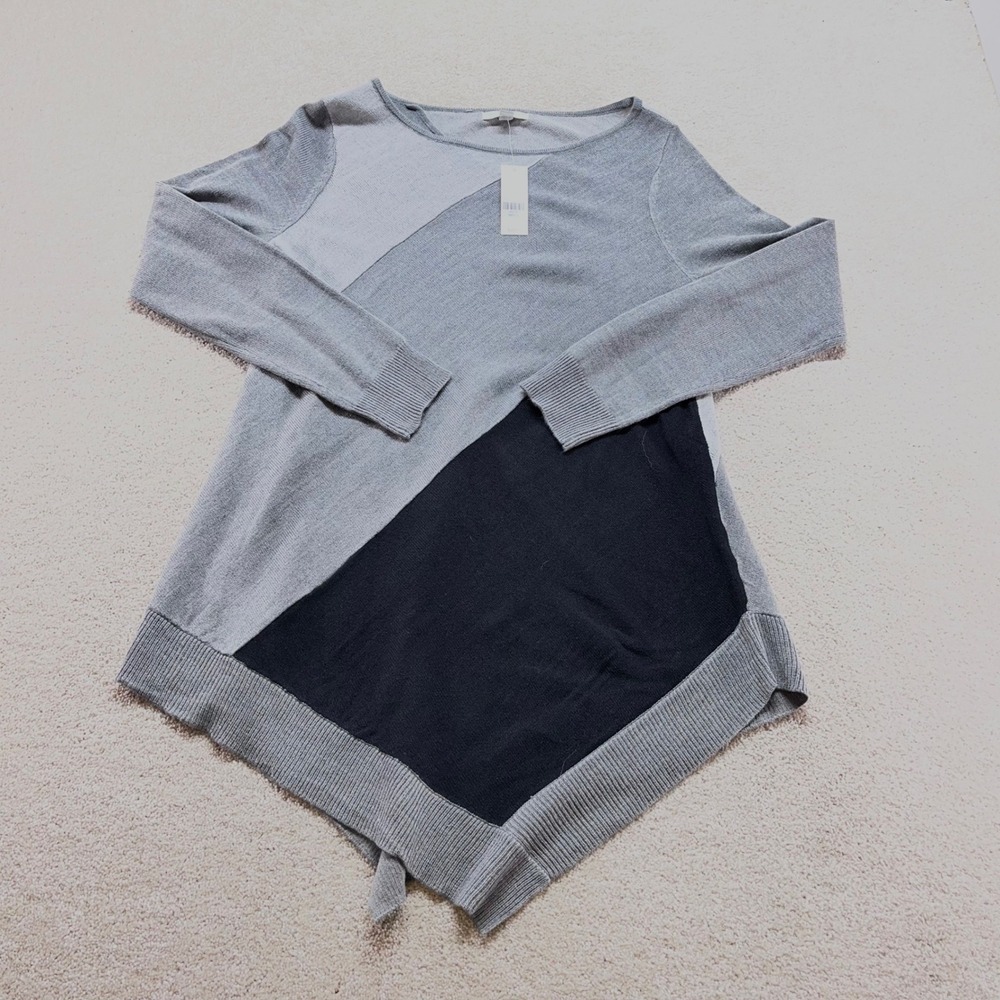 New York & Company Sweater Womens Small Grey Colorblock Sharkbite Hem NWT